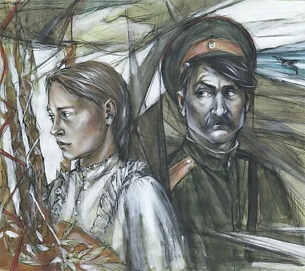 "Matchmaking" from the series "Cossack Glory" watercolor, ink, whitewash, tinted paper