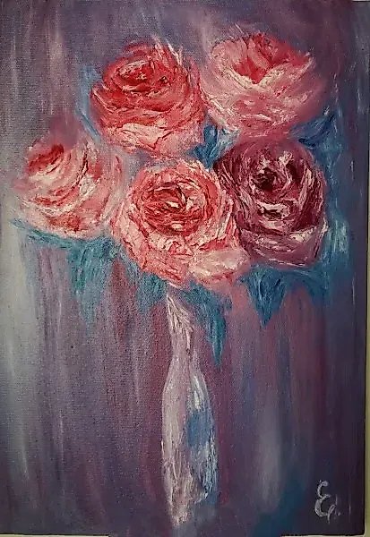 Impressionist roses, oil, canvas