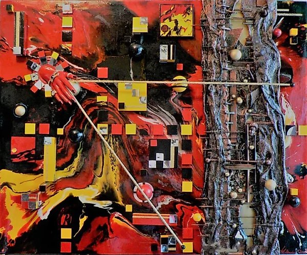 Playing with balls, in a state of altered consciousness and space, mixed media