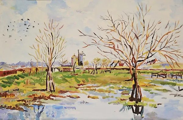 Spring tempera, canvas on cardboard
