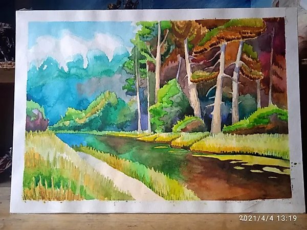Осень в лесу акварель ,бумага