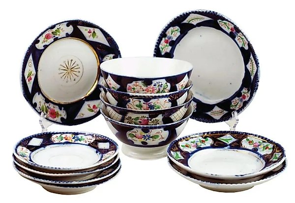 Antique plates with gilding and cobalt