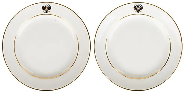Russian porcelain plates from the coronation set, Kuznetsov, late 19th century