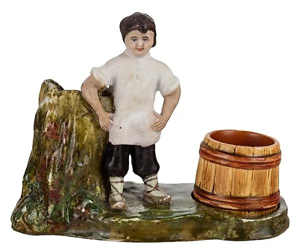 Porcelain inkwell "Boy on a Stump" from the Kuznetsov Factory, 19th century