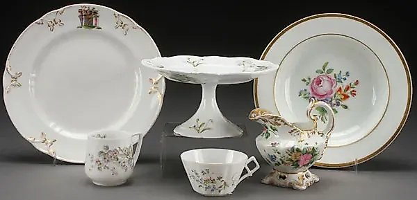 A porcelain group of six pieces from the Imperial Russian period, circa 1850-1900.