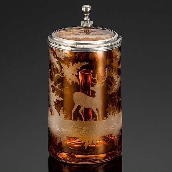Beer stein with a deer, Bohemia, 1890-1930