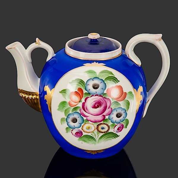 Чайник доливной с цветочным декором, фарфор, Дулево, СССР, 1920-1930 гг.