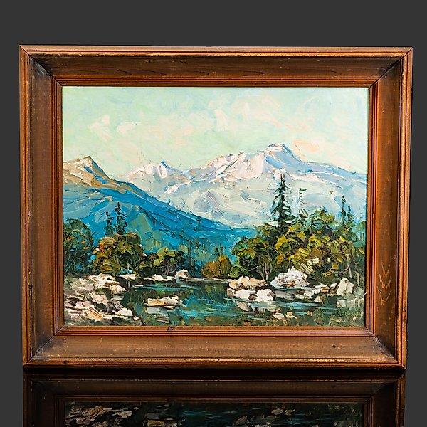 Картина в раме "Горный пейзаж", оргалит, масло, дерево, СССР, 1960-1980 гг.