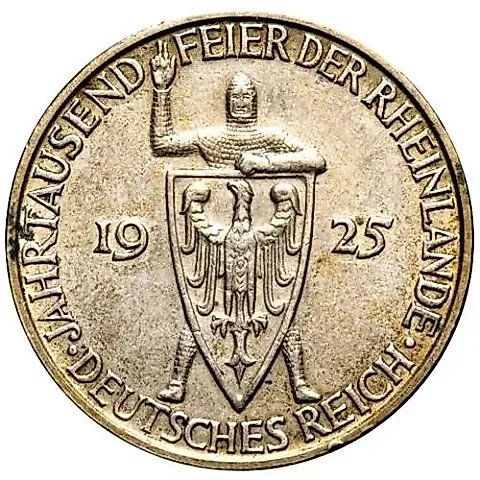 3 Reichsmarks 1925, D, Rhineland [Germany] — 1