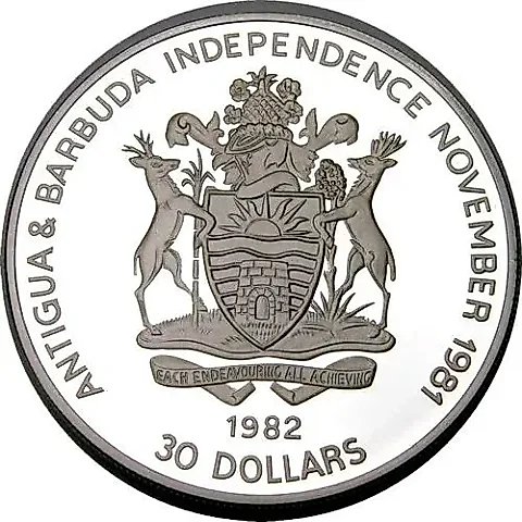 30 Dollars 1982, 250th Anniversary of George Washington's Birth - Inauguration [Antigua and Barbuda] Proof — 1