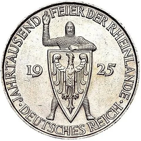 5 Reichsmarks 1925, D, Millennium of the Rhineland (Rheinland) [Germany] — 1