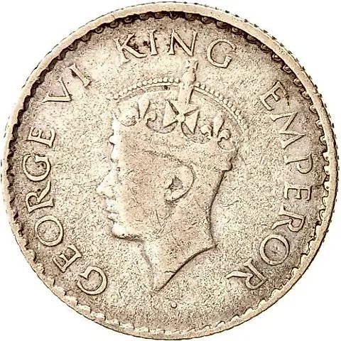 1/4 Rupee 1940, ♦, Lilies on Crown Do Not Cross the Semi-Arc [India / British India] — 1
