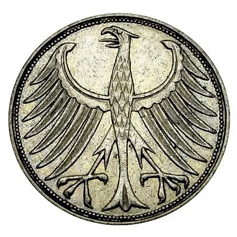 5 Marks 1959, J, Mint Mark: "J" - Hamburg [Germany / FRG] — 1