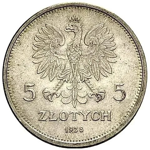 5 злотых 1928, K, знак монетного двора: "K" [Польша] — 1