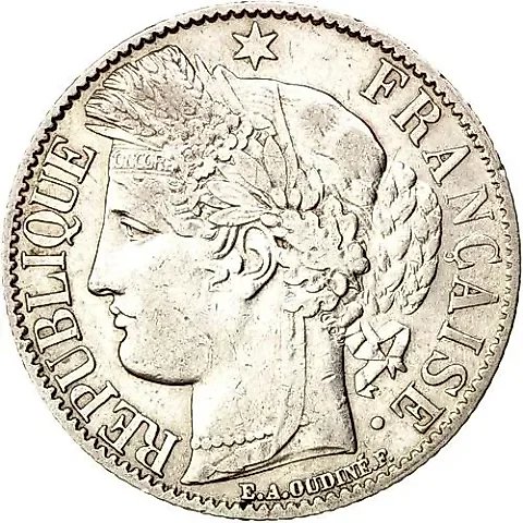 1 Franc 1872, A, Mint Mark: "A" - Paris [France] — 1