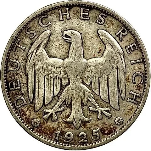 1 рейхсмарка 1925, A, знак монетного двора "A" — Берлин [Германия] — 1