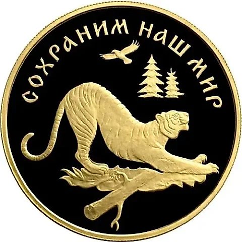 100 рублей 1996, ЛМД, тигр, Золото — 1