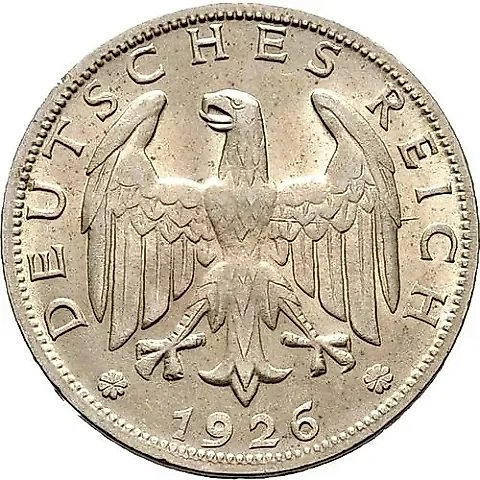 1 рейхсмарка 1926, D, знак монетного двора "D" — Мюнхен [Германия] — 1