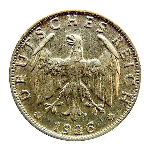 2 рейхсмарки 1926, D, знак монетного двора "D" — Мюнхен [Германия] — 1