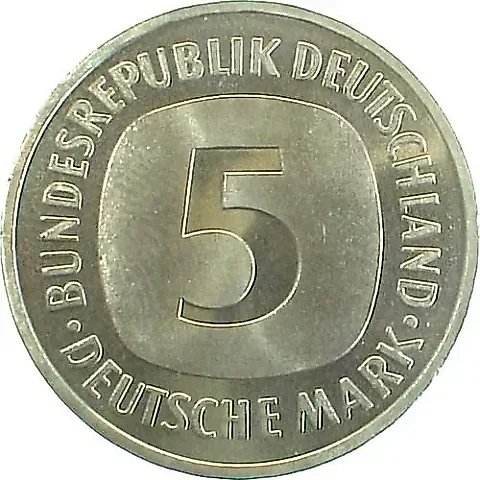 5 марок 1991, D, знак монетного двора "D" - Мюнхен [Германия] — 1