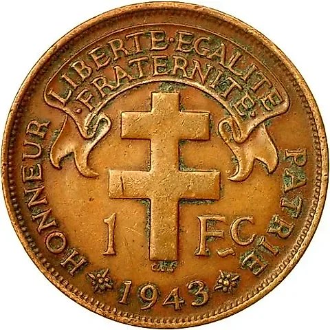 1 Franc 1943, Inscription - "CAMEROUN FRANÇAIS" [Cameroon] — 2