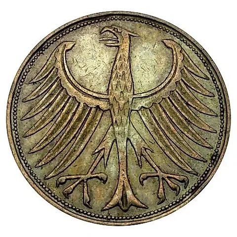 5 марок 1956, J, знак монетного двора: "J" - Гамбург [Германия / ФРГ] — 1