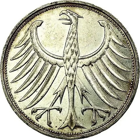 5 марок 1965, F, знак монетного двора: "F" - Штутгарт [Германия / ФРГ] — 1