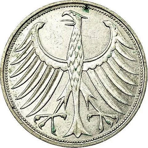 5 марок 1957, J, знак монетного двора: "J" - Гамбург [Германия / ФРГ] — 1