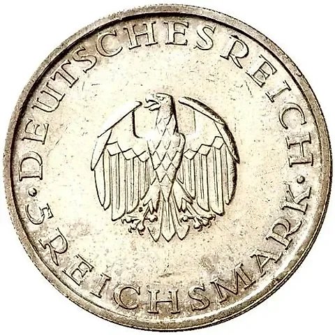 5 рейхсмарок 1929, J, знак монетного двора "J" — Гамбург [Германия] — 1