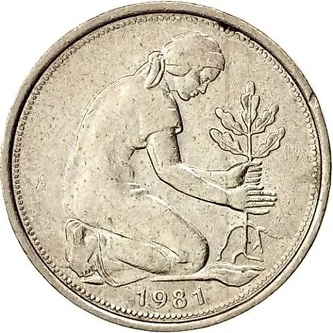 50 Pfennig 1981, F, Mint Mark: "F" - Stuttgart [Germany / FRG] — 1