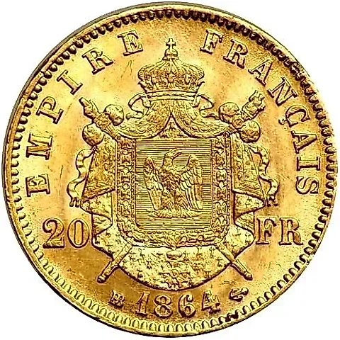 20 Francs 1864, BB, Mint Mark: "BB" - Strasbourg [France] — 1