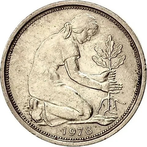 50 пфеннигов 1978, D, знак монетного двора: "D" - Мюнхен [Германия / ФРГ] — 1