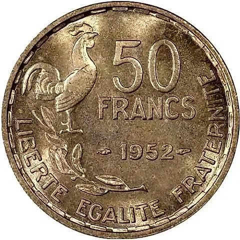 50 Francs 1952, No Mint Mark [France] — 1