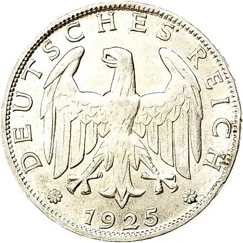 2 рейхсмарки 1925, D, знак монетного двора "D" — Мюнхен [Германия] — 1