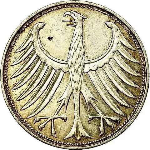 5 марок 1970, J, знак монетного двора: "J" - Гамбург [Германия / ФРГ] — 1