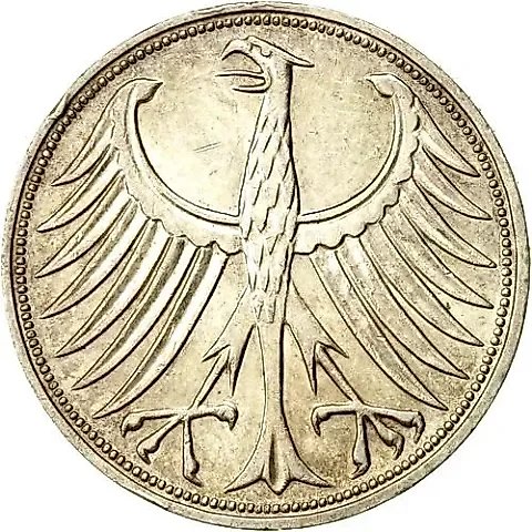 5 марок 1970, F, знак монетного двора: "F" - Штутгарт [Германия / ФРГ] — 1