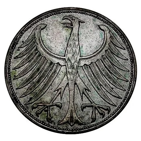 5 Marks 1961, J, Mint Mark: "J" - Hamburg [Germany / FRG] — 1