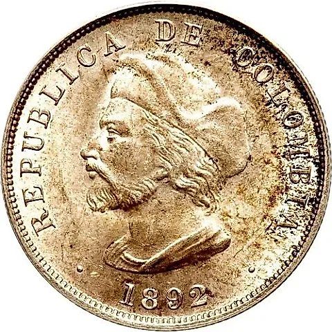 50 Centavos 1892, 400th Anniversary of Columbus's Discovery of America [Colombia] — 1