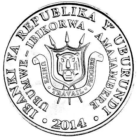 5 Francs 2014, Trumpeter Hornbill (Bycanistes bucinator) [Burundi] — 1