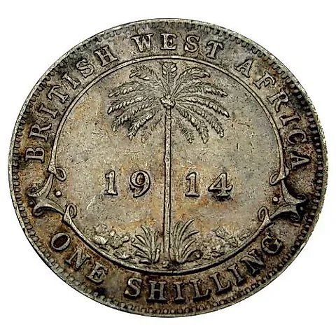 1 Shilling 1914, H, Mint Mark: "H" - Heaton, Birmingham [British West Africa] — 2