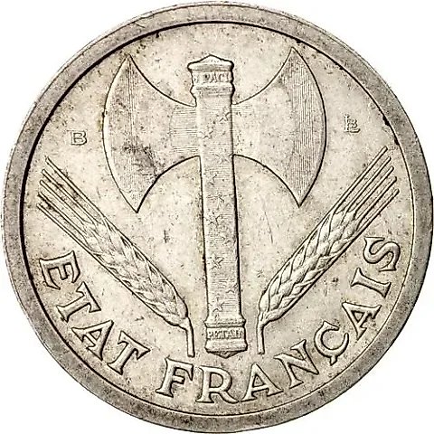 2 Francs 1943, B, Mint Mark: "B" - Beaumont-le-Roger [France] — 1