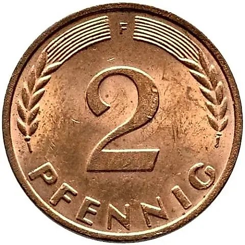 2 Pfennig 1971, F, Mint Mark: "F" - Stuttgart [Germany / FRG] — 1
