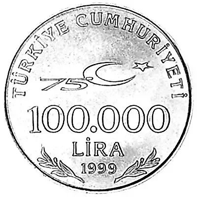 100,000 Lira 1999, 75th Anniversary of the Republic [Turkey] — 1