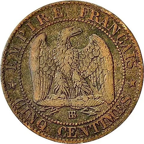 5 сантимов 1861, BB, знак монетного двора: "BB" - Страсбург [Франция] — 2