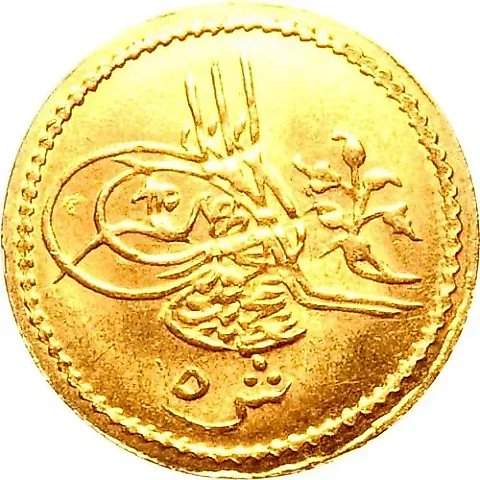 5 Qirsh 1882, Gold /yellow color/. Branches along the edge [Egypt] — 1
