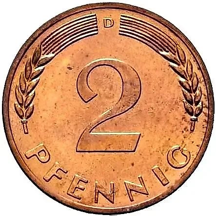 2 Pfennig 1968, D, Magnetic, Mint Mark: "D" - Munich [Germany / FRG] — 1