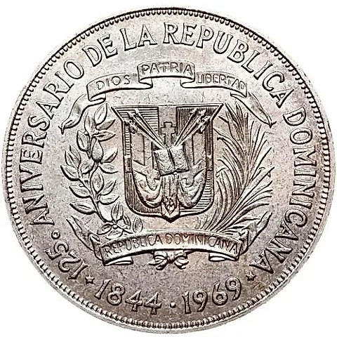 1 Peso 1969, 125th Anniversary of the Republic [Dominica / Dominican Republic] — 1