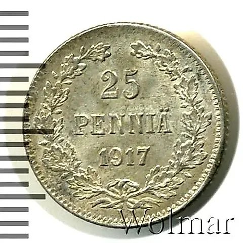 25 пенни 1917, S, гербовый орел с коронами — 1