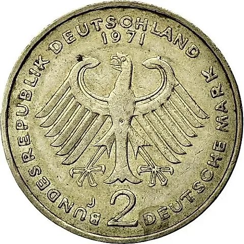 2 Marks 1971, J, Heuss [Germany / FRG] — 1