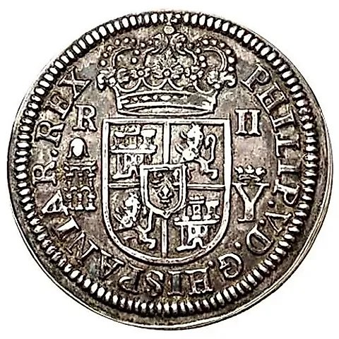 2 реала 1708, Отметка монетного двора "Акведук" - Сеговия [Испания] — 1